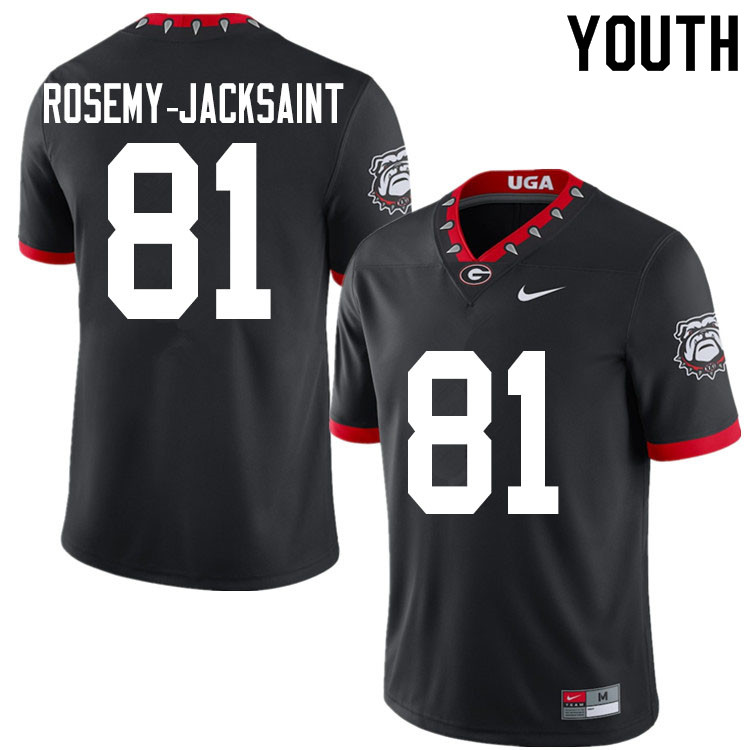 Georgia Bulldogs Youth Marcus Rosemy-Jacksaint #81 Black 2020 Mascot 100th Anniversary Stitched College UGA Football Jersey 23VE017QQ